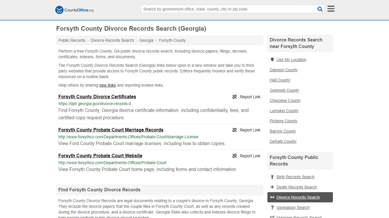 Forsyth County Divorce Records Search (Georgia) - County Office