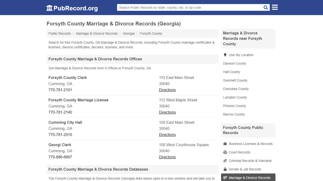 Forsyth County Marriage & Divorce Records (Georgia)